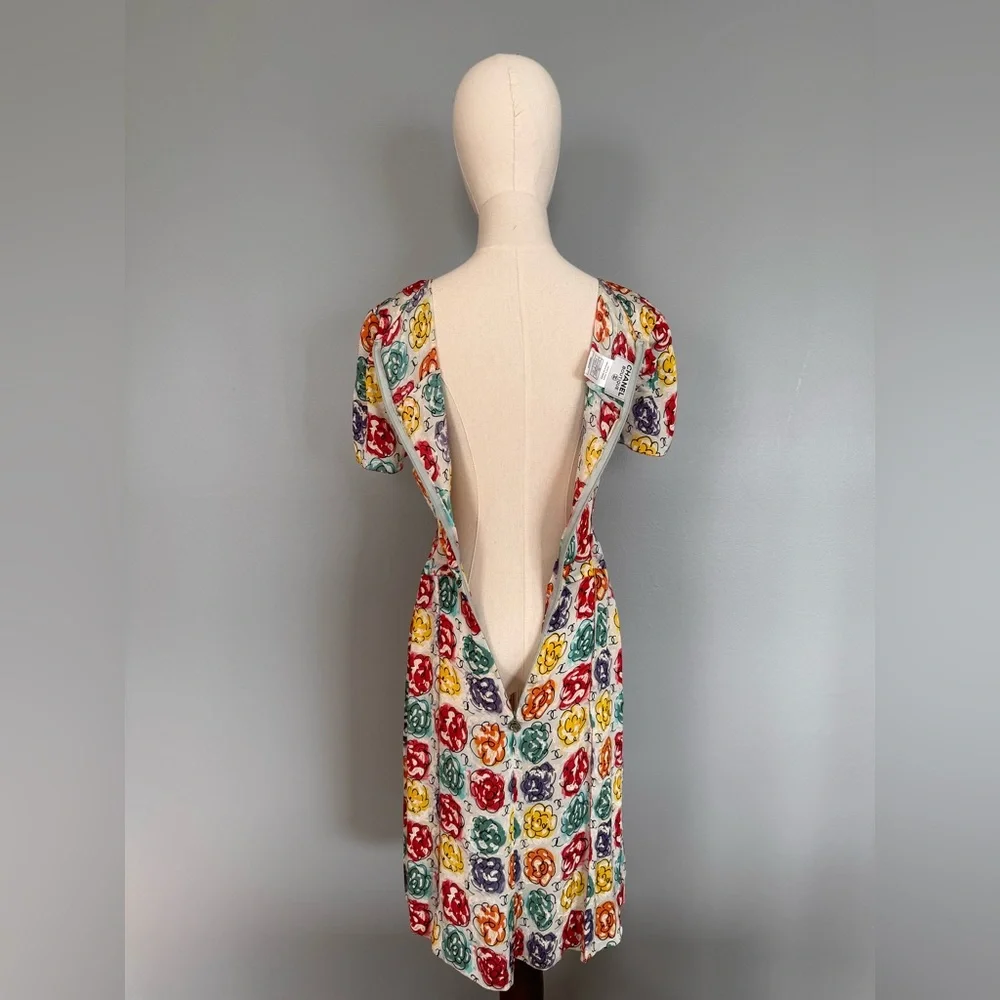 Chanel 1998 Silk Logo Camellia Dress